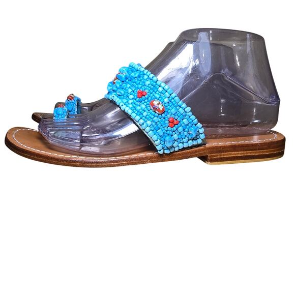 Excellent Condition Mystique Turquoise Beaded Leather Sandals Suede Lining Sz 7 - Picture 4 of 9